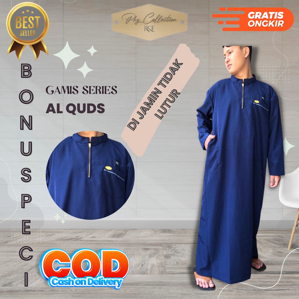 Gamis Jubah pria Laki Laki Dewasa Dan Remaja Lengan Panjang Oblong Model Haromain Al haramain Ukuran S M L XL XXL XXXL [AL-QUDS]