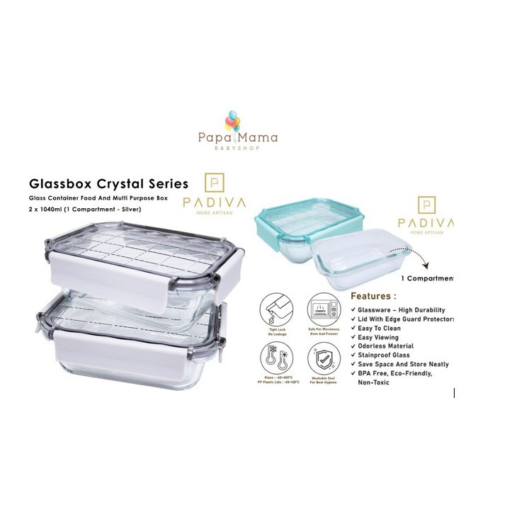 Padiva 1040ml SILVER (2pcs) Crystal Glassbox 1 compartment (GBC1040SS)