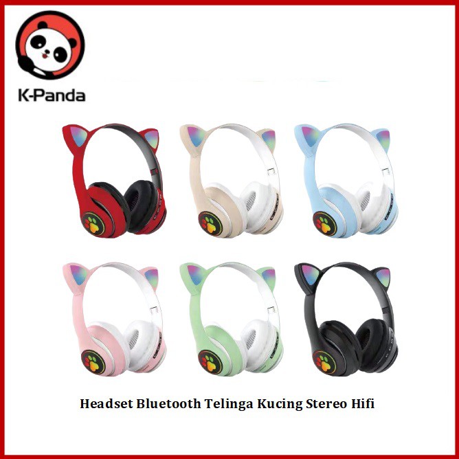 Headphone Bluetooth Telinga Kucing LED Wireless Stereo Hifi Cat Ear