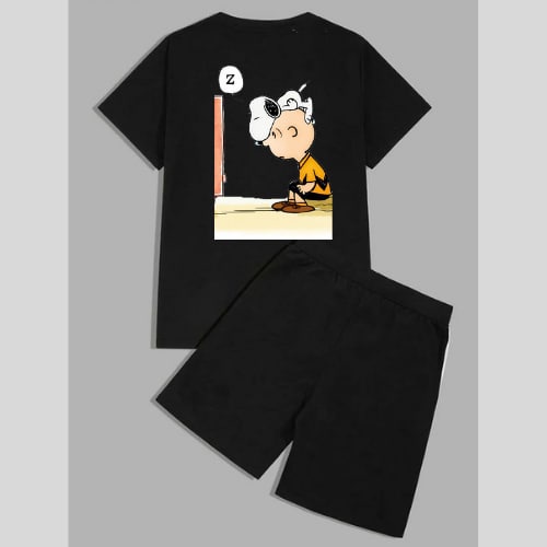 Clothing May - 1 Set Snoopy 1 Set One Set Oneset Satu Pasang Satu Setel Fashion Sepasang Kaos Koas Set Boxer Distro Kekinin T Shirt Tshirt T-Shirt Premium Murah Unisex Sablon Dtf Murah Celana Pria Pendek Tali Kolor Bokser