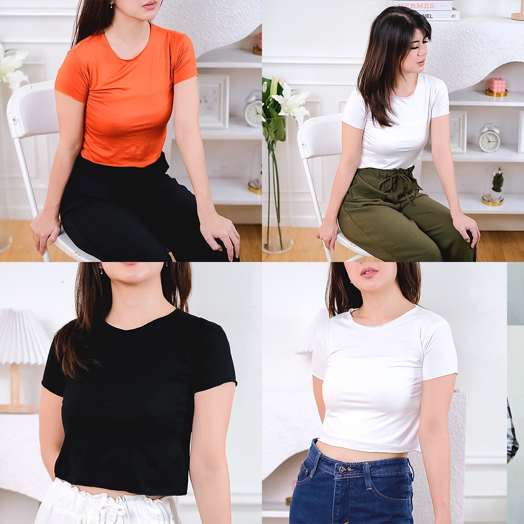 Tq88indonesia Fashion Baju Kaos Wanita Terbaru /  Hanefe / Hanafe Crop Top / Tshirt Polos Wanita / Baju Kasual Wanita / Baju Santai Cewek / Baju Polos Wanita