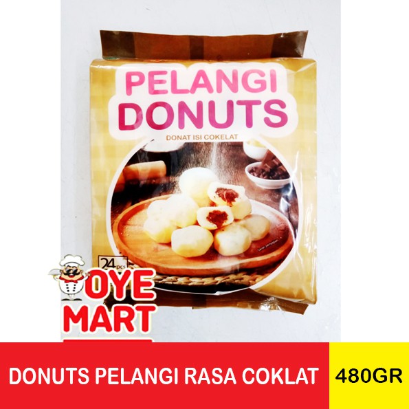 DONUTS PELANGI RASA COKLAT 480GR ISI 24PCS / DONAT FROZEN FOOD ISI 24 DI LENGKAPI GULA TABUR