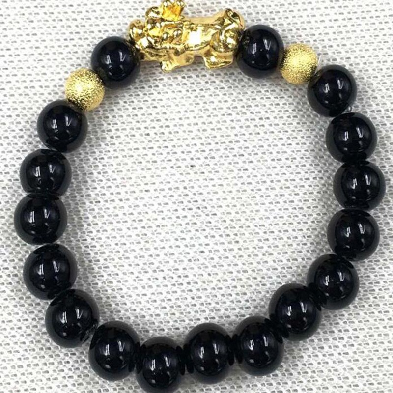 24k Emas Asli Pelapisan&quot;Pixiu&quot;Gelang Beruntung Gold Good Luck Couple Pixiu Bracelet Beads size10mm