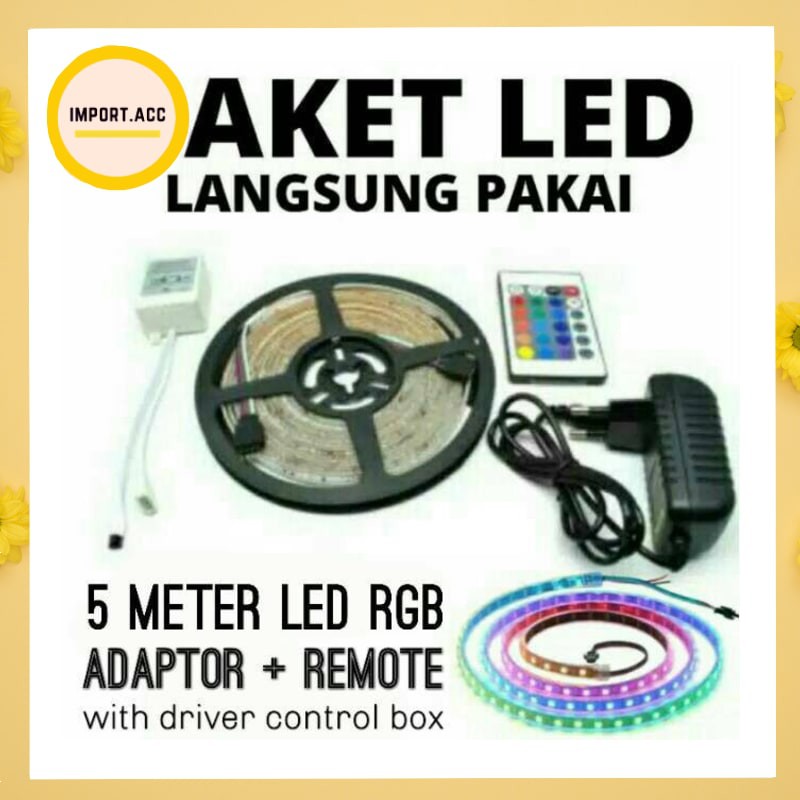 Lampu led strip 3528 RGB warna warni ac 220 v / Lampu led strip 5050 RGB / Adapter / Remote [import]