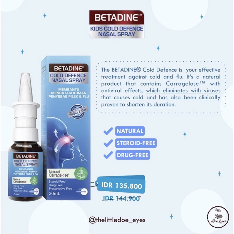 [READY] Betadine Cold Defence Nasal Spray Kids / Throat Spray