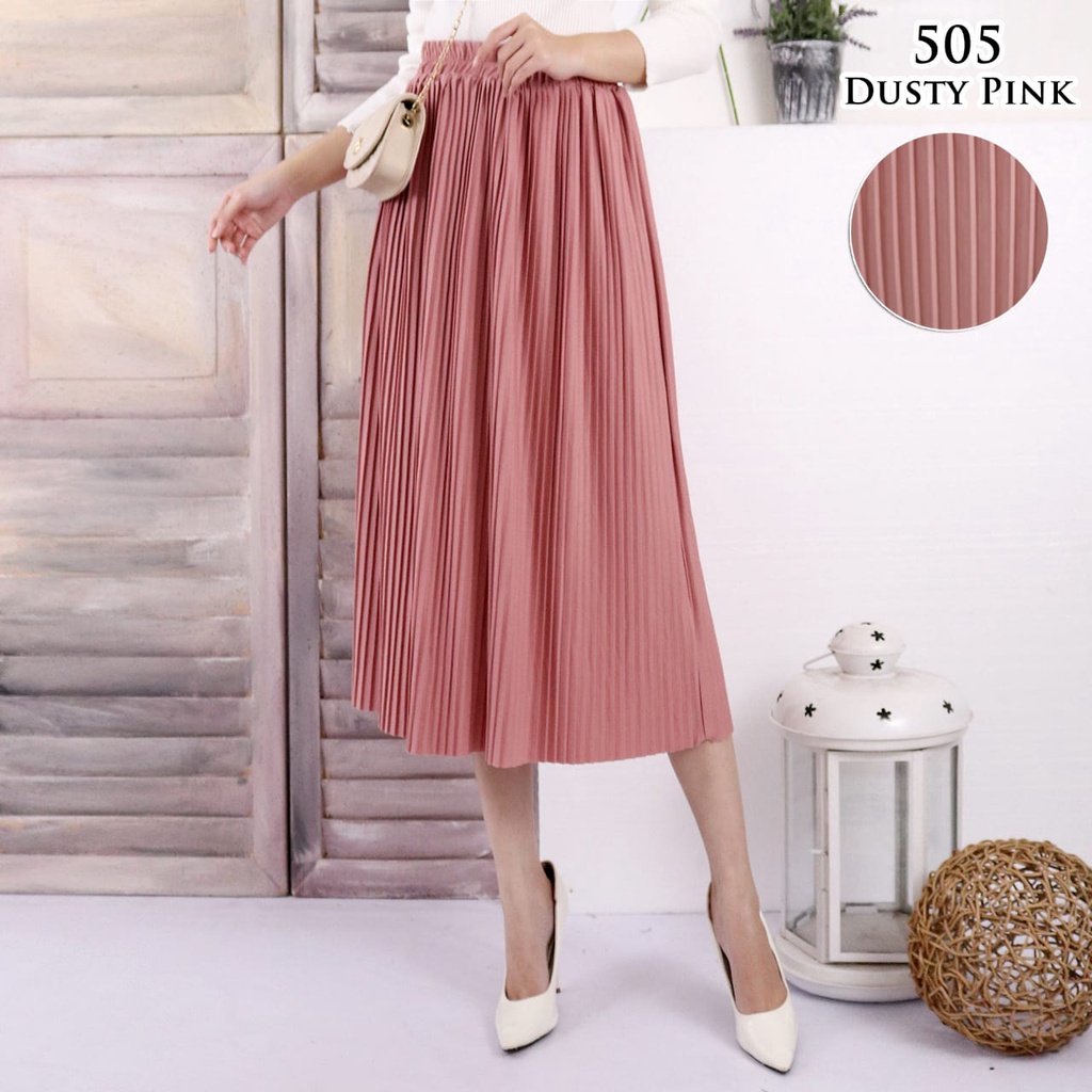 ROK PLISKET MURAH 505  LUVALINE ROK PLISKET 7/8 PLEATED SKIRT FLARE SKIRT MAYUNG FLOWY REMPEL