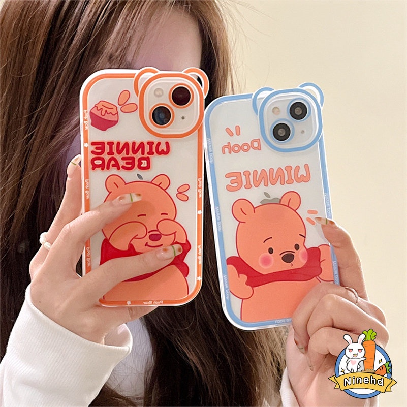 Soft Case Pelindung Kamera Transparan Motif Beruang Tahan Banting Untuk iPhone 14 13 12 11 Pro Max X Xr Xs Max SE 8 7 6 6s Plus