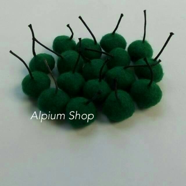 Topping Flanel Buah Ceri Hijau (Hijau Tua) / Kerajinan Tangan / Cherry / Handmade / Alpium Shop