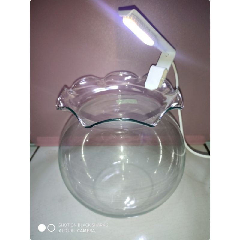 aquarium bulat + lampu LED aquarium