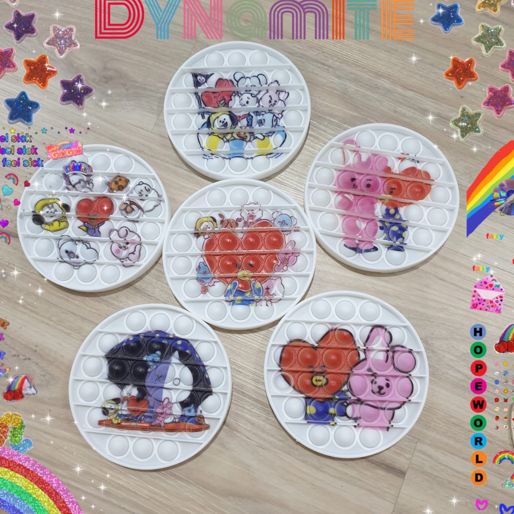 Fidget Push Bubble Pop It Toy Mainan Anak BTS Army BT21 Tata Cooky RJ