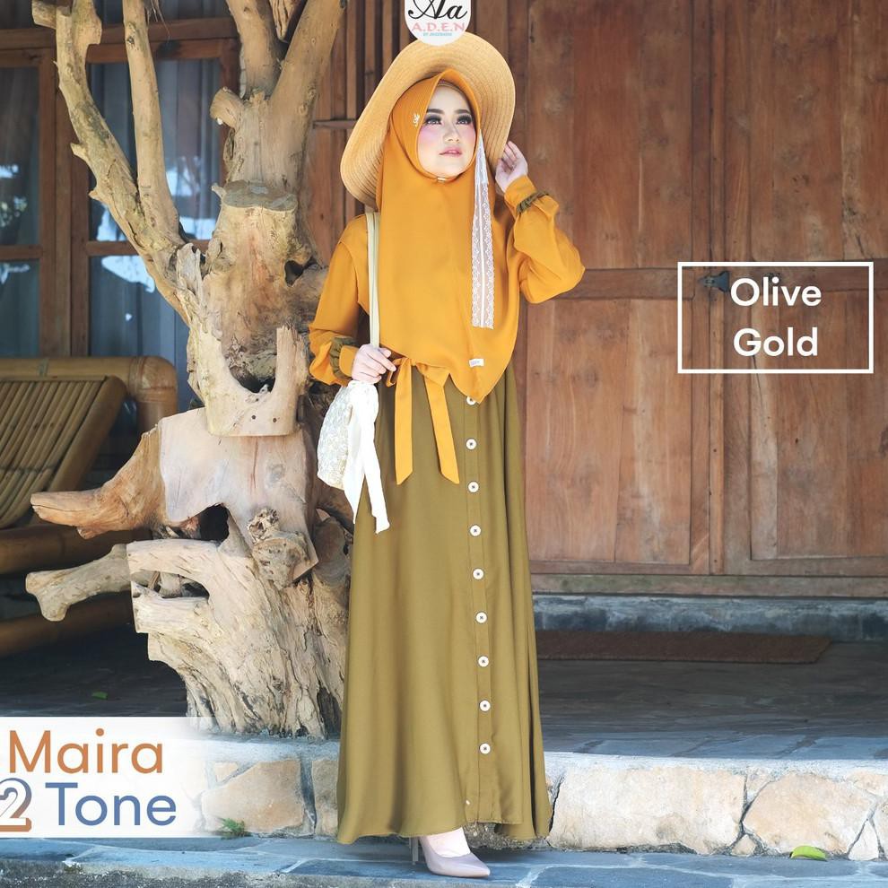 [KODE 5685] Gamis Dress Syari Murah Busui Wollycrepe Maira Two Tone Ori by Aden Hijab