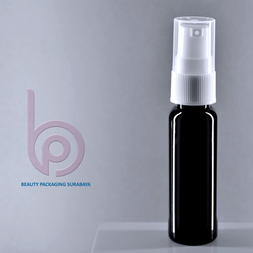 Botol Plastik PET 27ml BR Hitam Tutup Pump Treatment Half Cap