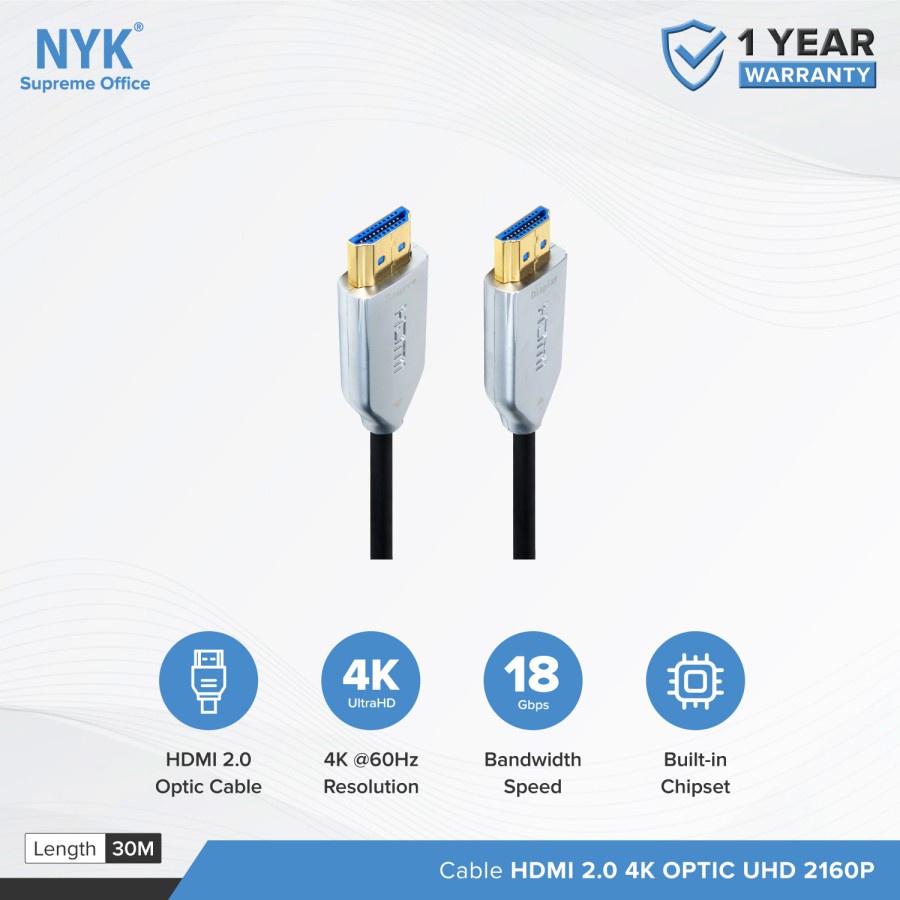 NYK Kabel Fiber Optic HDMI 30Meter Active 2160P ULTRA HD 4K HDR