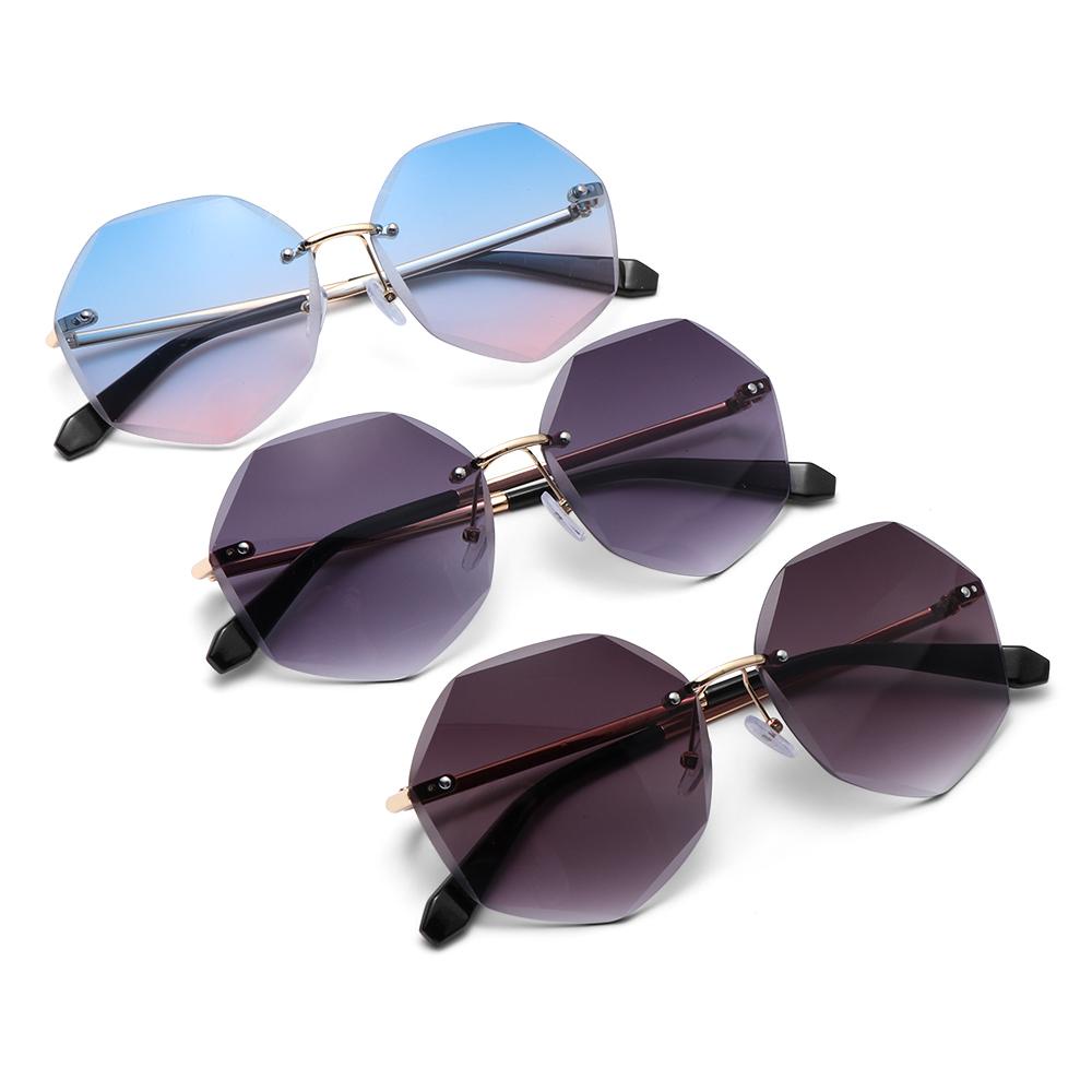 R-flower Rimless Sunglasses Trendy Klasik Bingkai Logam Frameless Eyewear Lensa Berwarna Kacamata Matahari