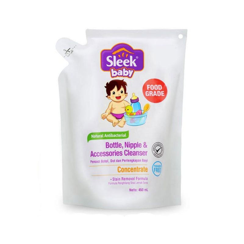 Sleek Baby Bottle Cleanser 450 ML &amp; 70 ML Food Grade, Refill Sabun Cuci Botol, Peralatan Makan