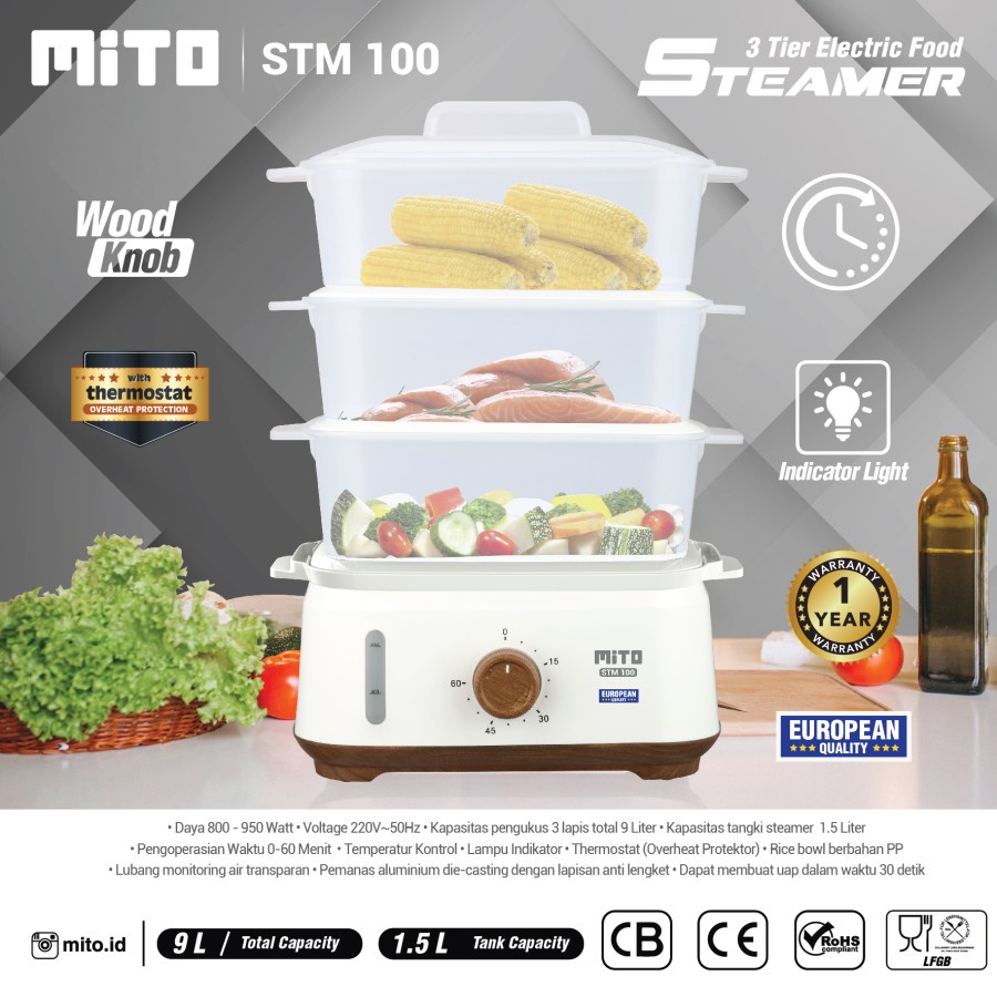 MITO STEAMER STM100 1.5 Liter STM 100 Tangki Steamer - Stainless Black / White