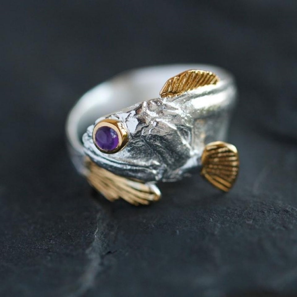 Cincin Desain Naga Ikan Handmade Bahan Metal Gaya Punk Klasik Untuk Pria Dan Wanita