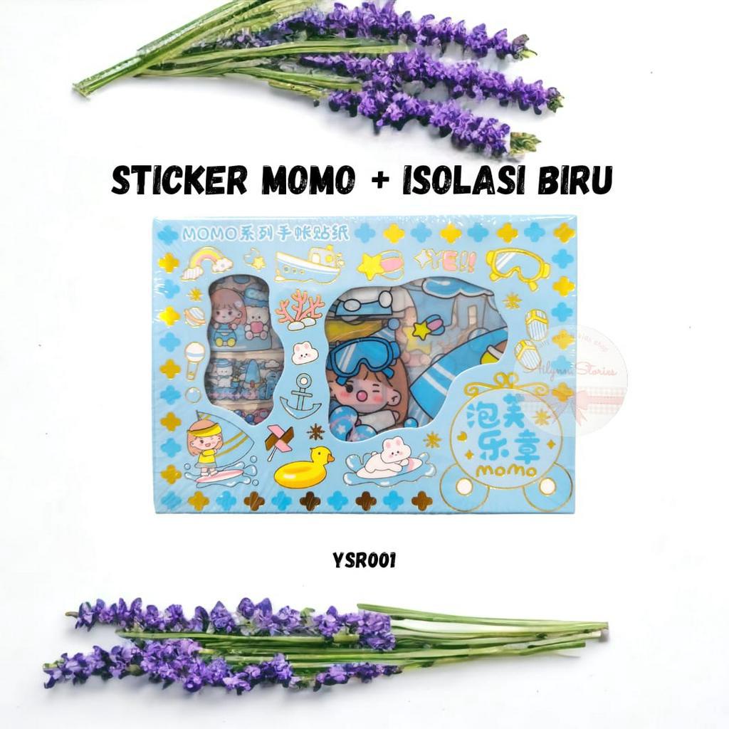 Sticker Momo Set Roll Washitape Isi 4 Roll + Sticker