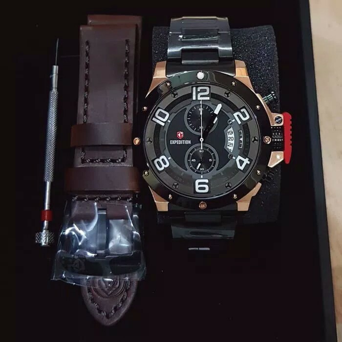 JAM TANGAN EXPEDITION 6750 PRIA SPORTY ROSEGOLD BLACK ORIGINAL