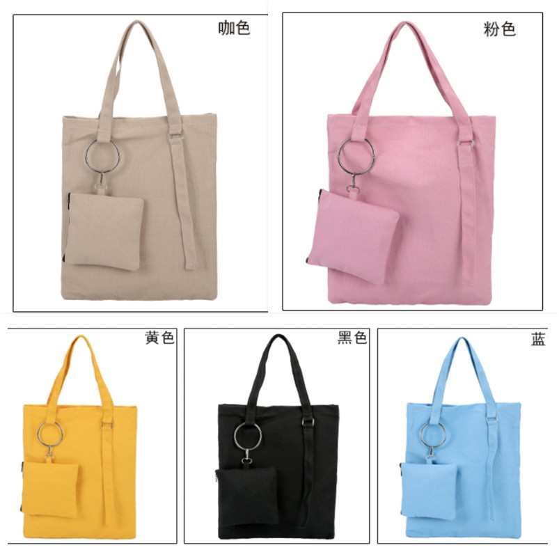 SALE LJY11 Tas Tote Wanita Kanvas Bonus Ring Plus Pouch Color Diskon Murah Impor TKM