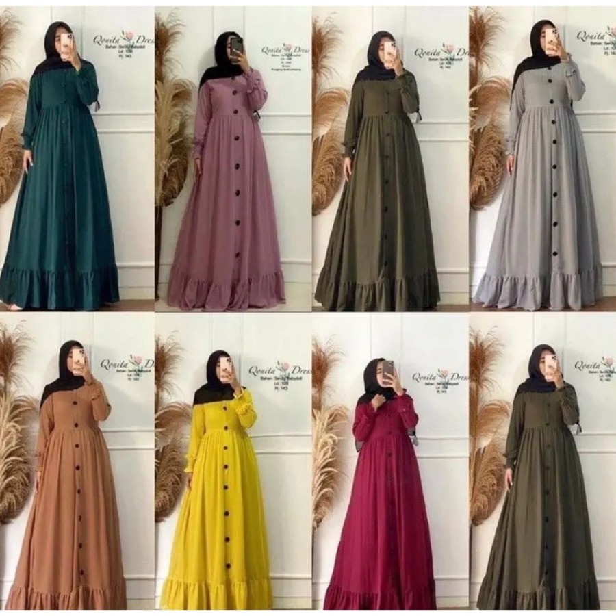 Gamis Polos Full Kancing Depan Dress Gamis Syari Wanita Muslim ALESHA