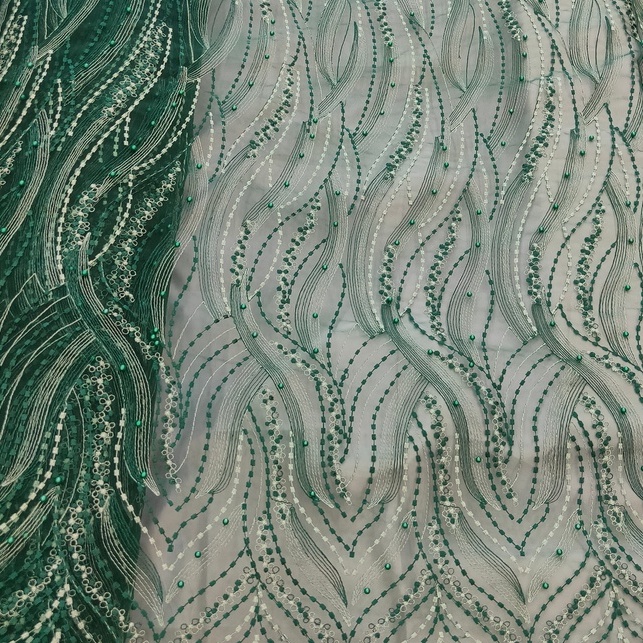 KAIN TILE MOTIF AKAR BORDIR BENANG EMAS DENGAN MUTIARA COCOK UNTUK DRESS, GAUN, KEBAYA, GAMIS