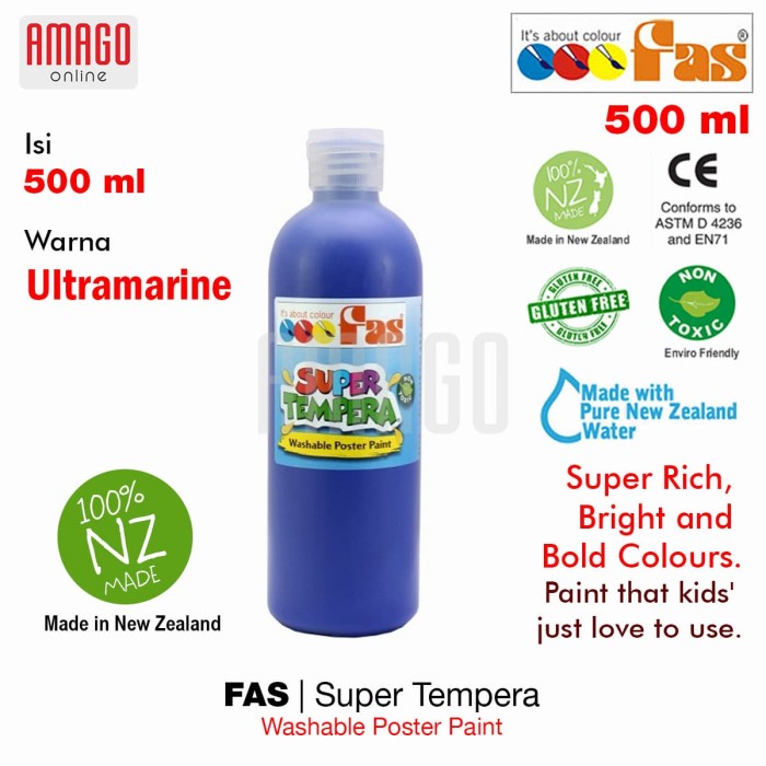 FAS - SUPER TEMPERA WASHABLE POSTER PAINT - 500 ml - ULTRAMARINE - 051