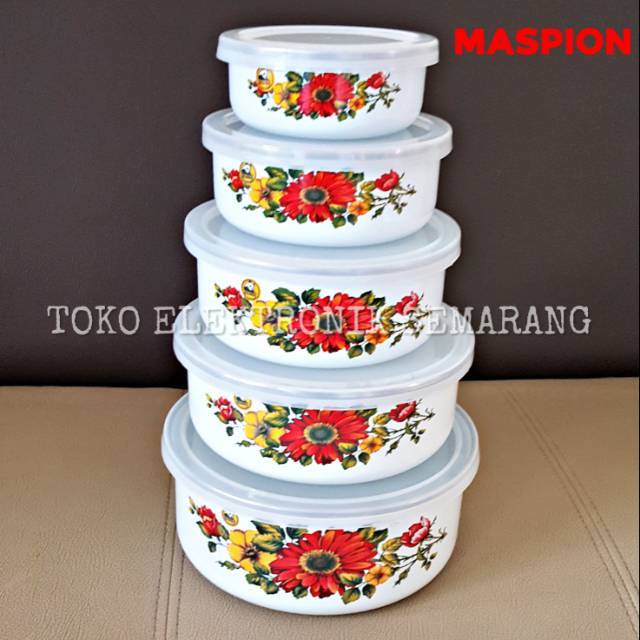 MANGKOK RANTANG SUSUN PLUS TUTUP MASPION MANGKUK MIXING BOWL ISI 3 PCS / 5 PCS SET PORCELAIN ENAMEL + TUTUP