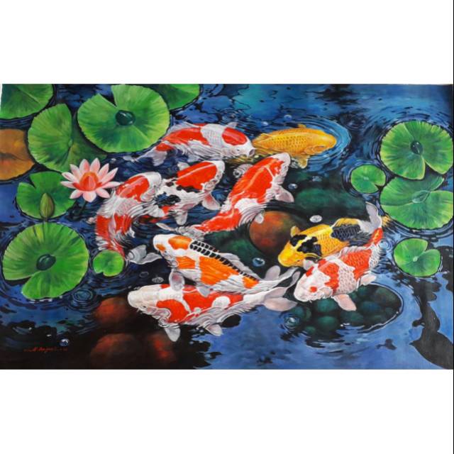 Lukisan Ikan Koi Melambangkan Hoki Bagus D Simpan D Ruang Kerja Dan D Ruang Tamu Shopee Indonesia