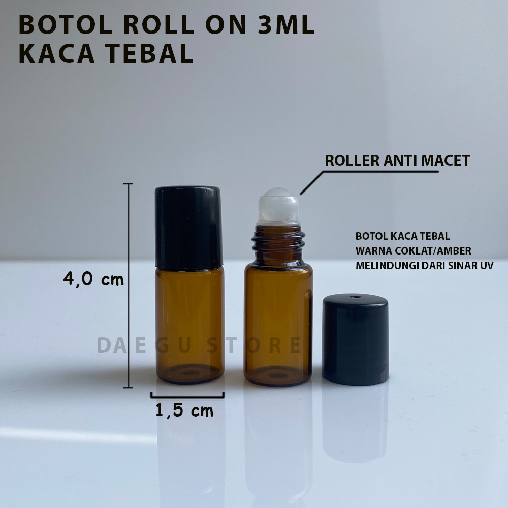 Botol Roll On 3ml Kaca Amber - Bahan Kaca Tebal