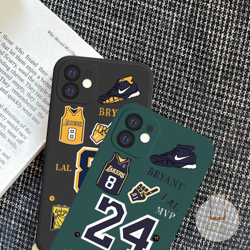 IPHONE Casing NBA Untuk Iphone7 8 Plus 11 13 14 12 Pro Max6 6S Plus X XR XS Max NBA Lakers Kobe Ponsel Kubus Lurus Soft TPU Case