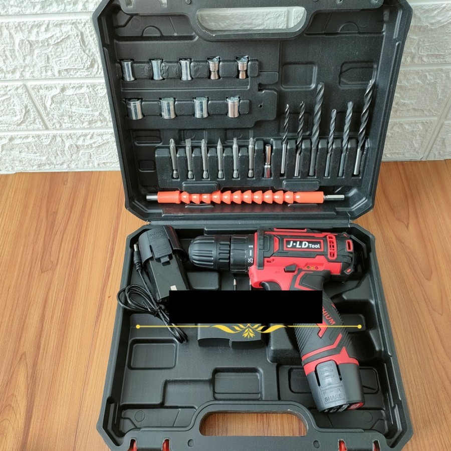 Mesin bor baterai Cordless Drill 12V include Tool Kits 24Pcs JLD