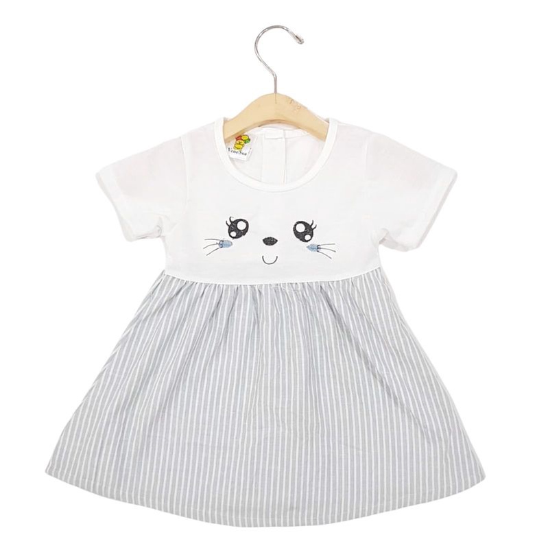 DRESS FASHION ANAK PEREMPUAN 1 TAHUN MOTIF CAT SALUR RANDOM WARNA