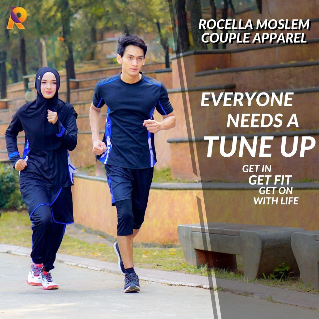 Baju Couple Setelan Olahraga Running Jogging Gowes Sepeda Pria Wanita Hijab Kaos Rok Celana Bisa COD