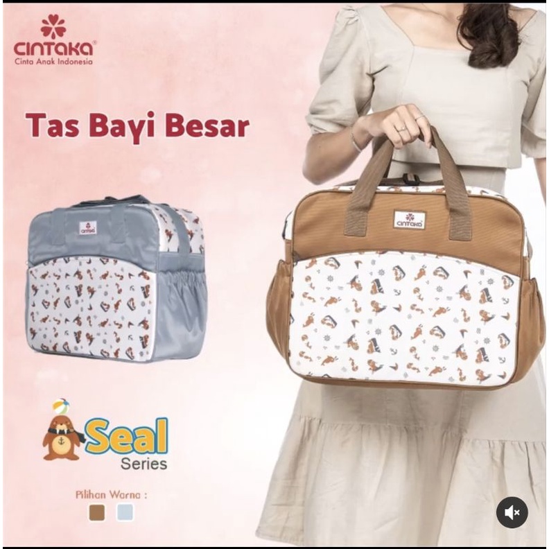 CINTAKA Tas Perlengkapan Bayi Besar, Medium &amp; Kecil Saku Print Seal &amp; Whale Series