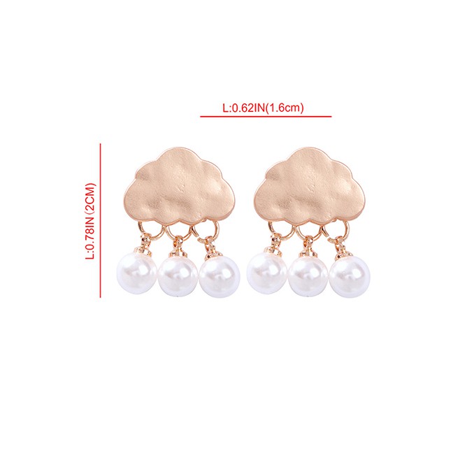 LRC Anting Tusuk Fashion Alloy Cloud Pearl Tassel Stud Earrings F99633