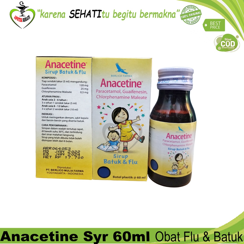 Ready Stok Anacetin 60ml Sirup Obat Pilek Flu Anak