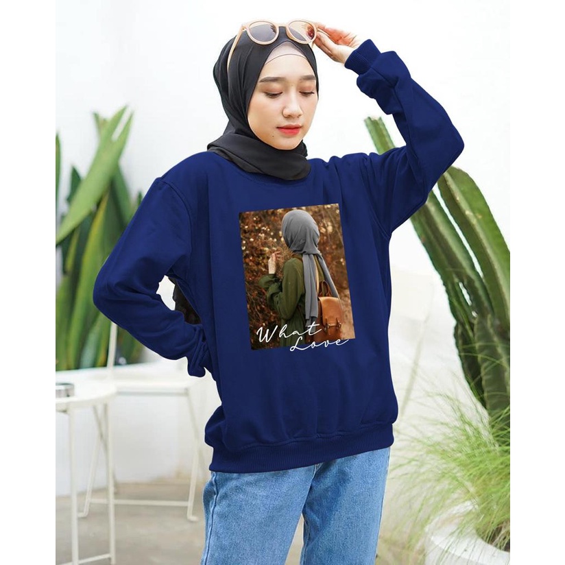 Kaos Lengan Panjang DTF HIJAB WHAT / Kaos Sweatshirt / Atasan Wanita / Atasan Wanita Lengan Panjang