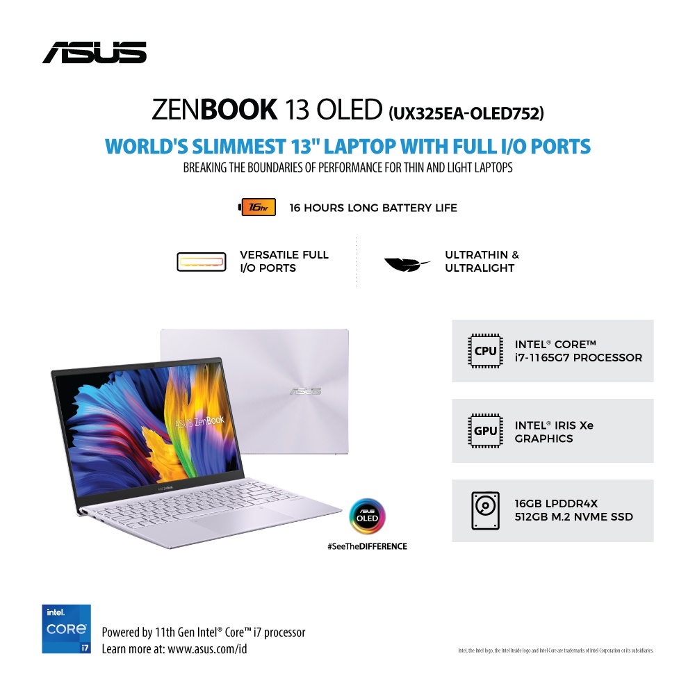 ASUS ZENBOOK 13 UX325EA-OLED752 I7-1165G7 | 16GB | 512GB | INTEL IRIS | W10+OHS