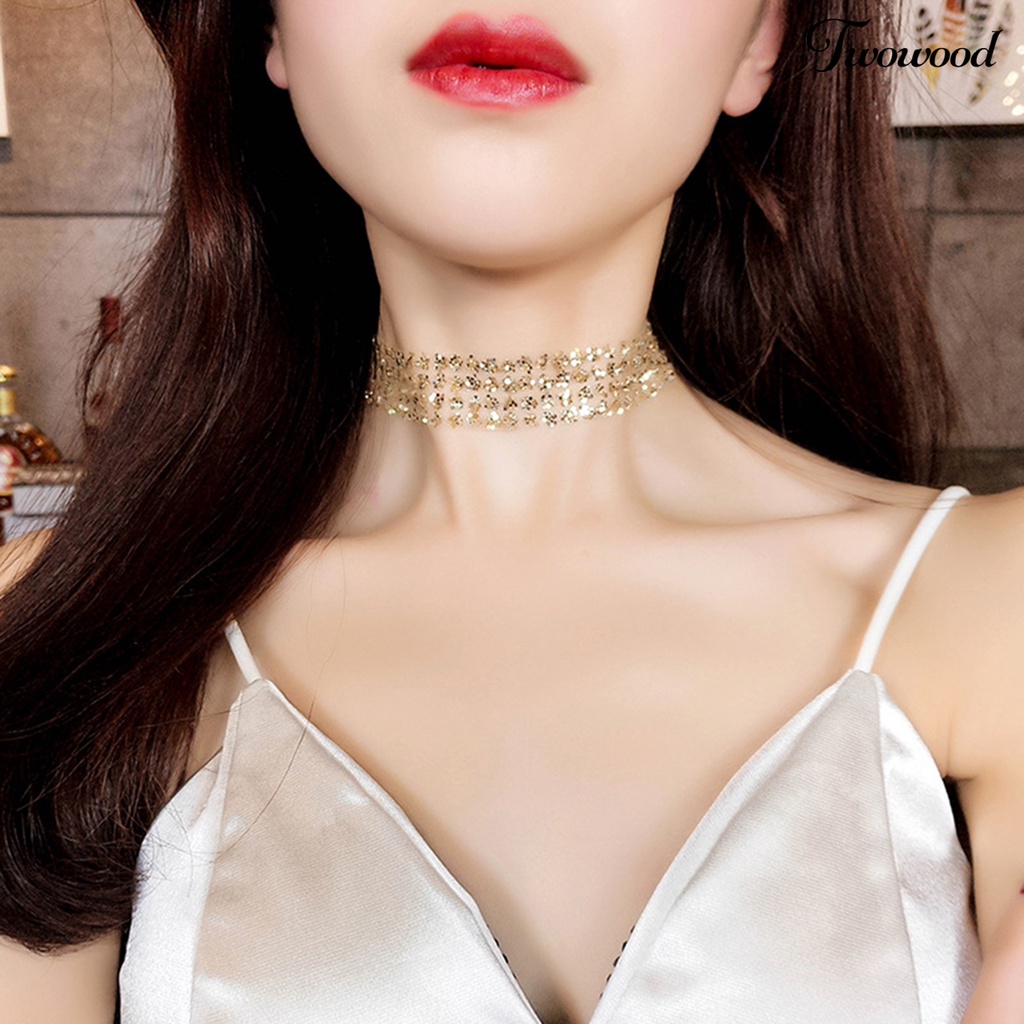 Kalung Choker Wanita Model Shiny Paillette Untuk Pesta