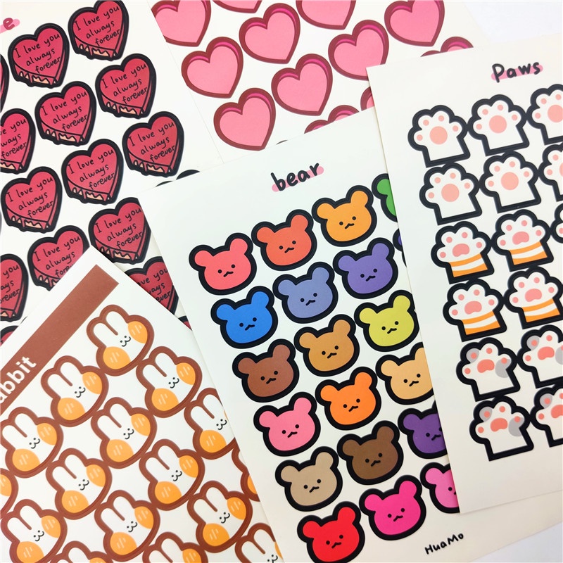 2 Pcs/set Korean Sweet Style Heart Cake Bear Pattern Waterproof Stickers for Cell Phone Decoration