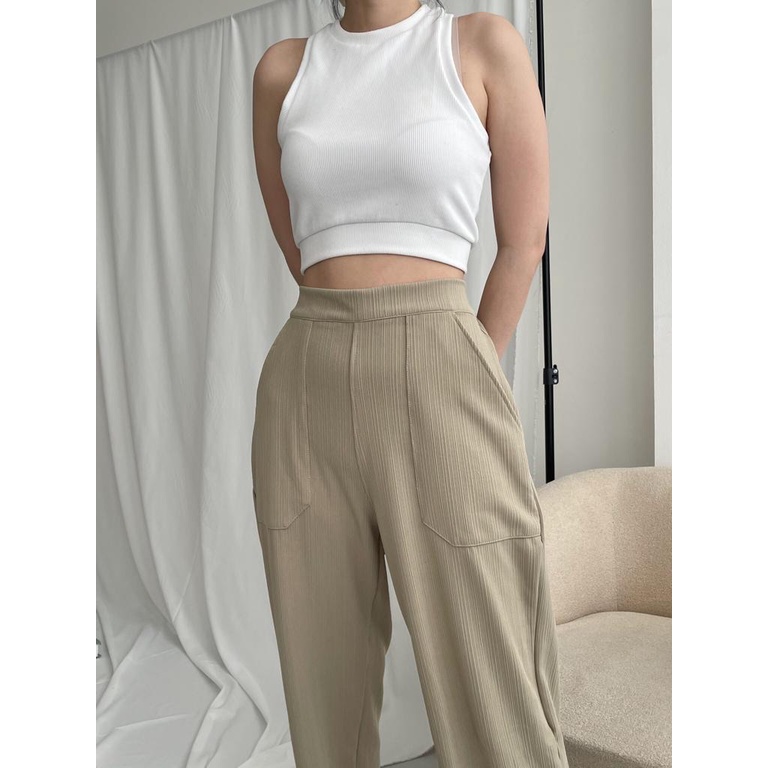 SIVALI Aiko Pants - Celana Kulot Knit Highwaist - Cullote Pants - Celana Wanita 3479