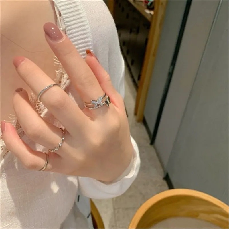 4pcs / Set Cincin Model Terbuka Adjustable Desain Fairy Butterfly Gaya Korea Untuk Wanita