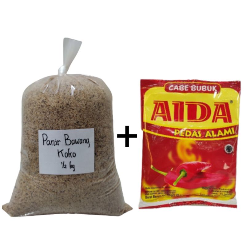 

Paket bundling 500gr bumbu bubuk bawang + 25gr aida cabe bubuk pedas alami