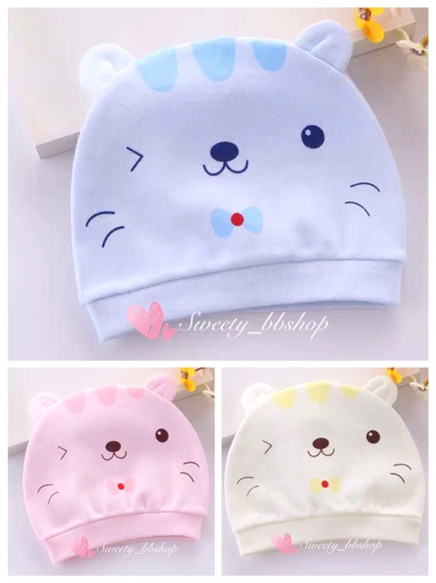 Topi kupluk bayi bahan kain katun newborn lucu halus 0-4 bulan