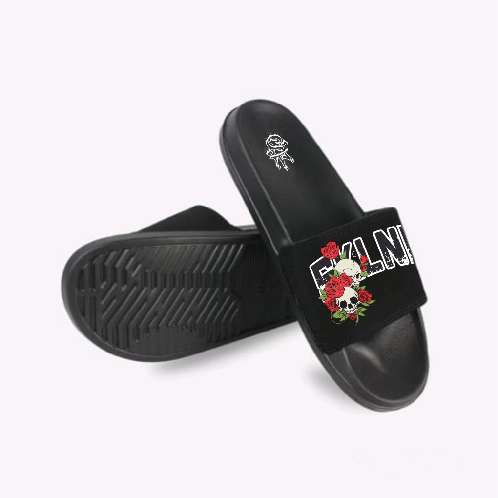 SKULLEND - Black Sandal Slip On / Sandal Slop Pria / Motif Terbaru 2022