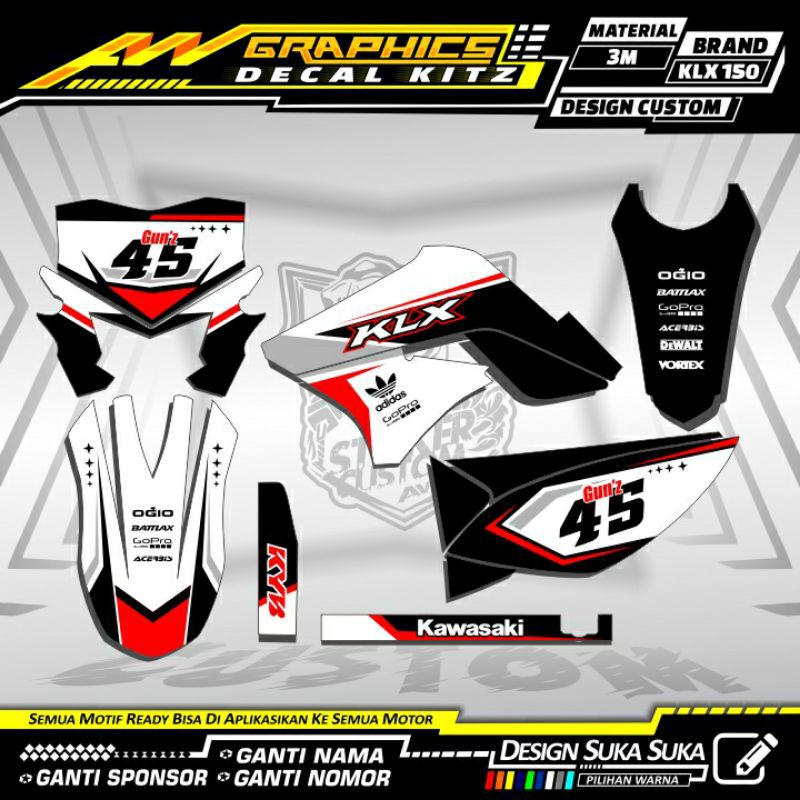DECAL KLX 150 LAMA KLX L/S PUTIH HITAM FULL BODY