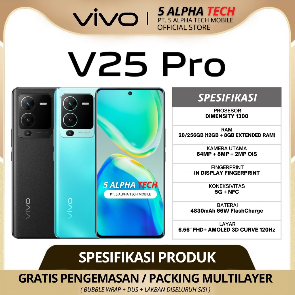 VIVO V25 PRO 5G NFC 20/256GB ( 12GB + 8GB EXTENDED RAM ) GARANSI RESMI VIVO