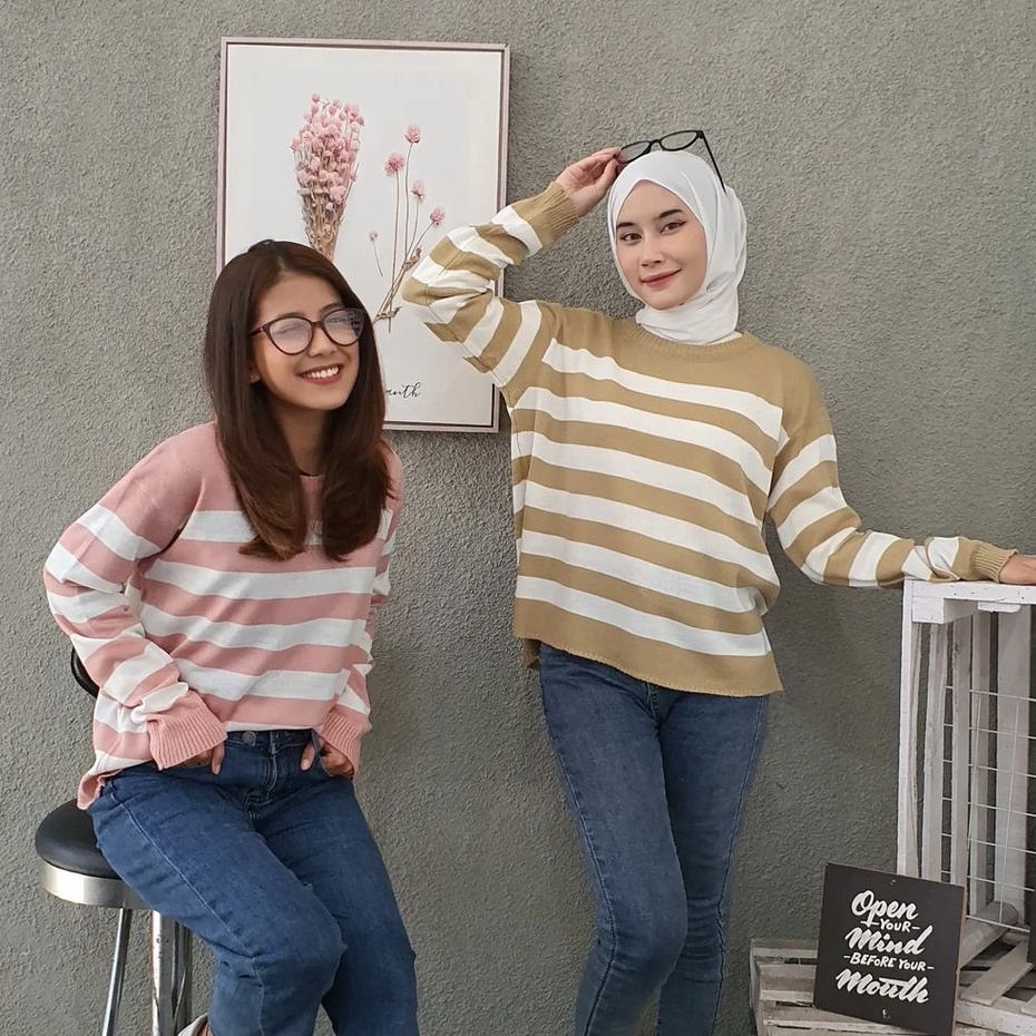 Adera Blasterr Sweater Rajut Atasan Wanita Warna Soft Gaya Kekinian