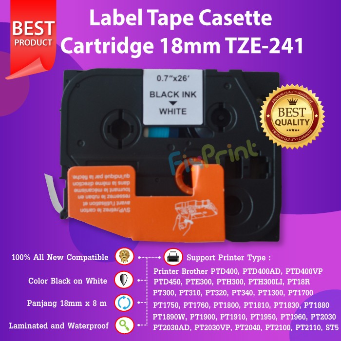 

Label Tape TZE-241 18mm Black On White Brother PT-2730 7600 9700PC FI50